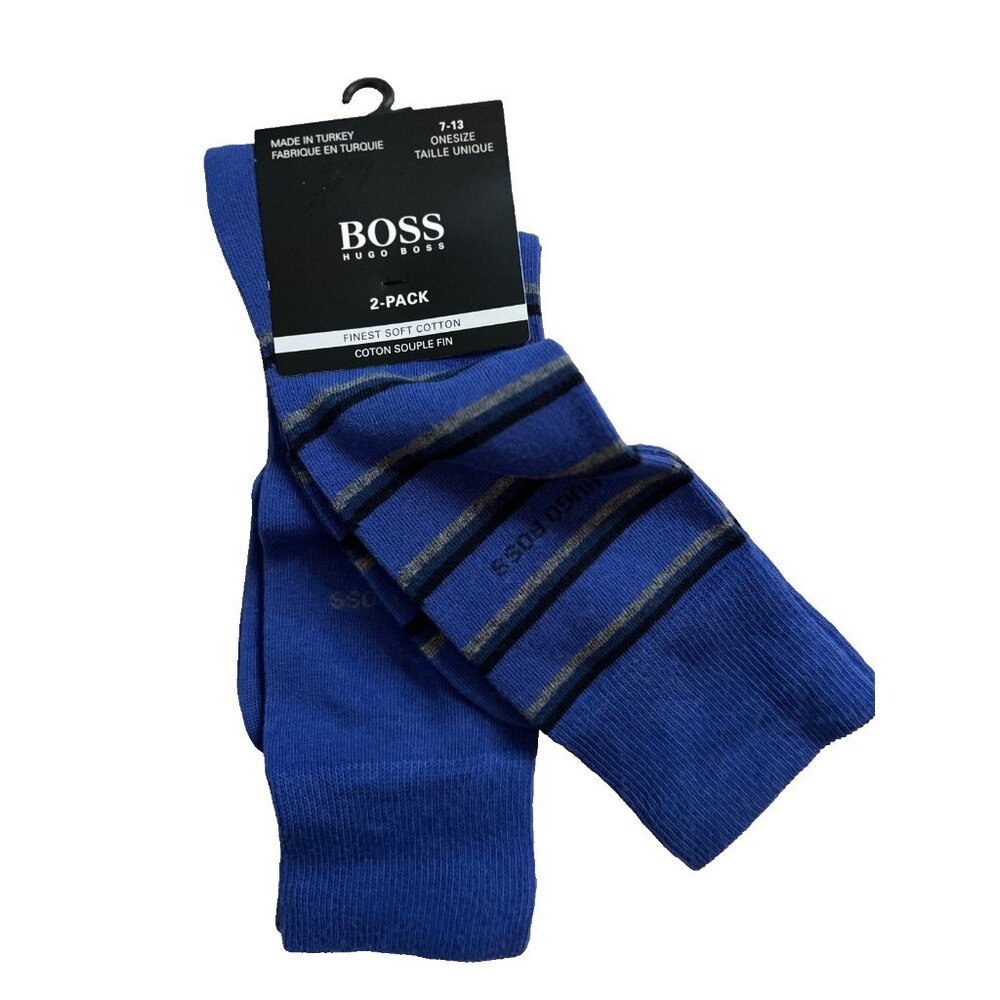 HUGO by Hugo Boss Set of 2 Striped Branded Socks Blue